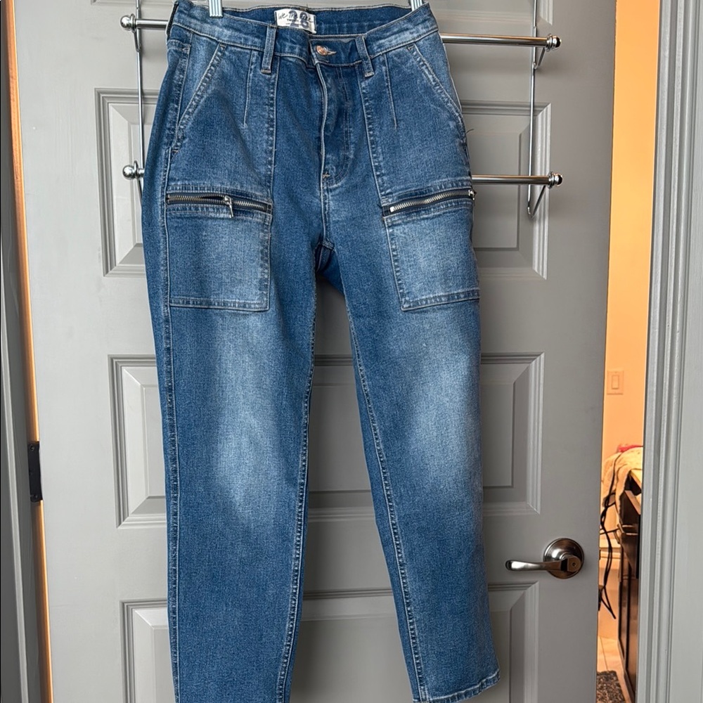 Free People Blue Straight Leg Jeans with Natural Fading